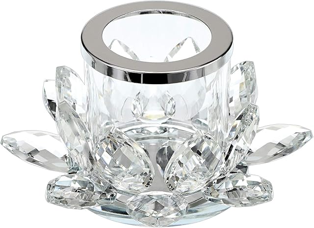 SUMTREE Clear Crystal Lotus Candle Tealight Holder for Home Decorate Office Wedding Table Centerpiece
