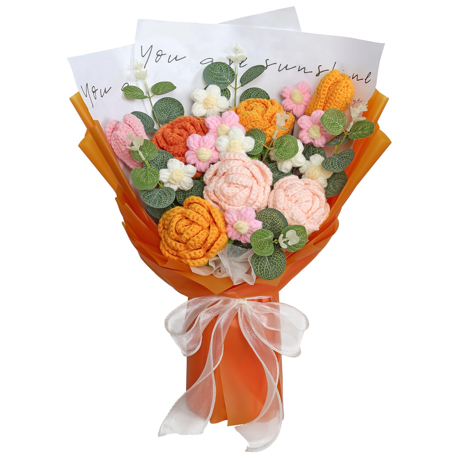 Amazon.com: LOMOHOO Crochet Flower Bouquet, Orange Hand Knitted