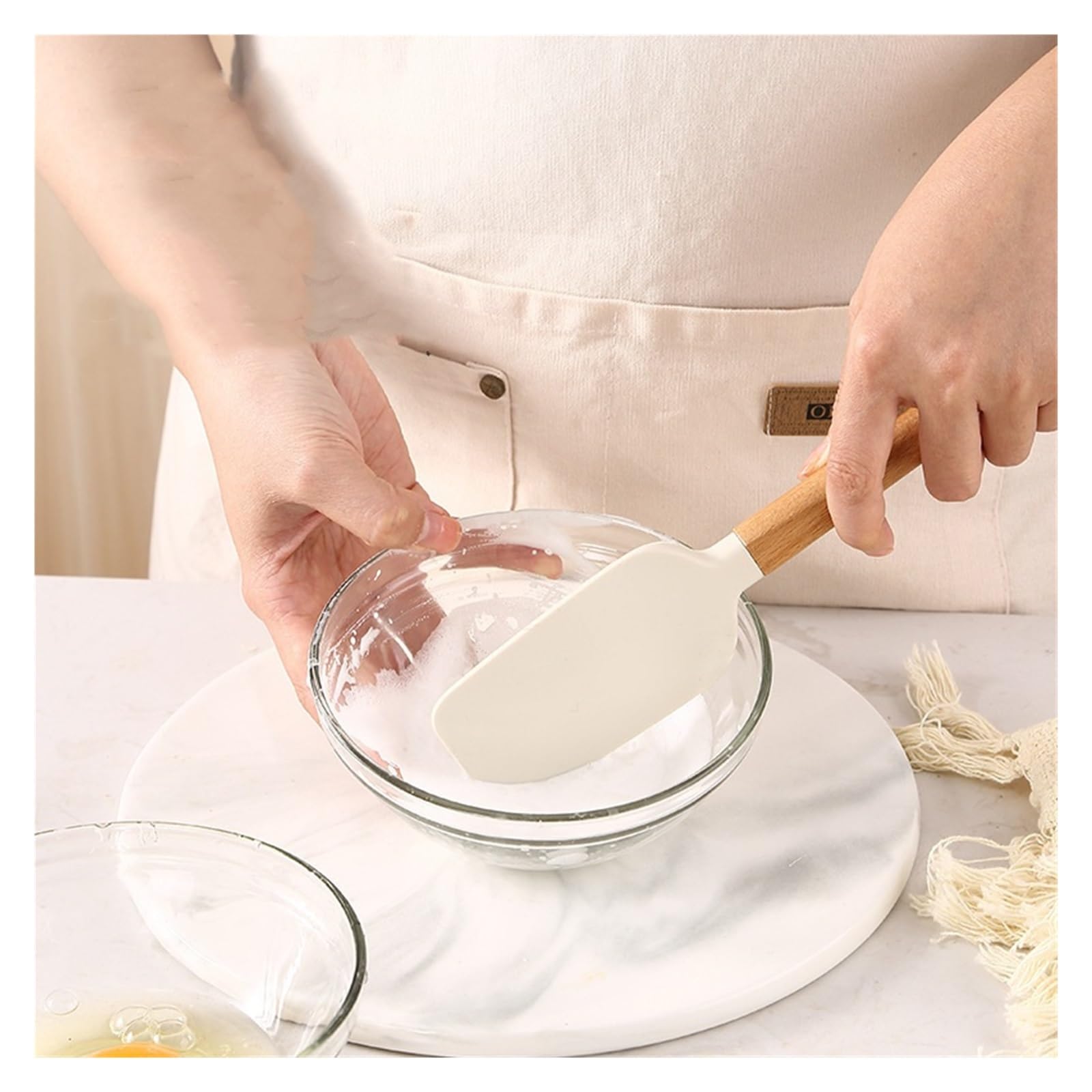 Compatible con 2 unids/set de espátula for crema blanca, batidoras repostería antiadherentes, mango madera, raspador for hornear mantequilla, mezclador pasteles cocina(Grey Round 2Pcs)