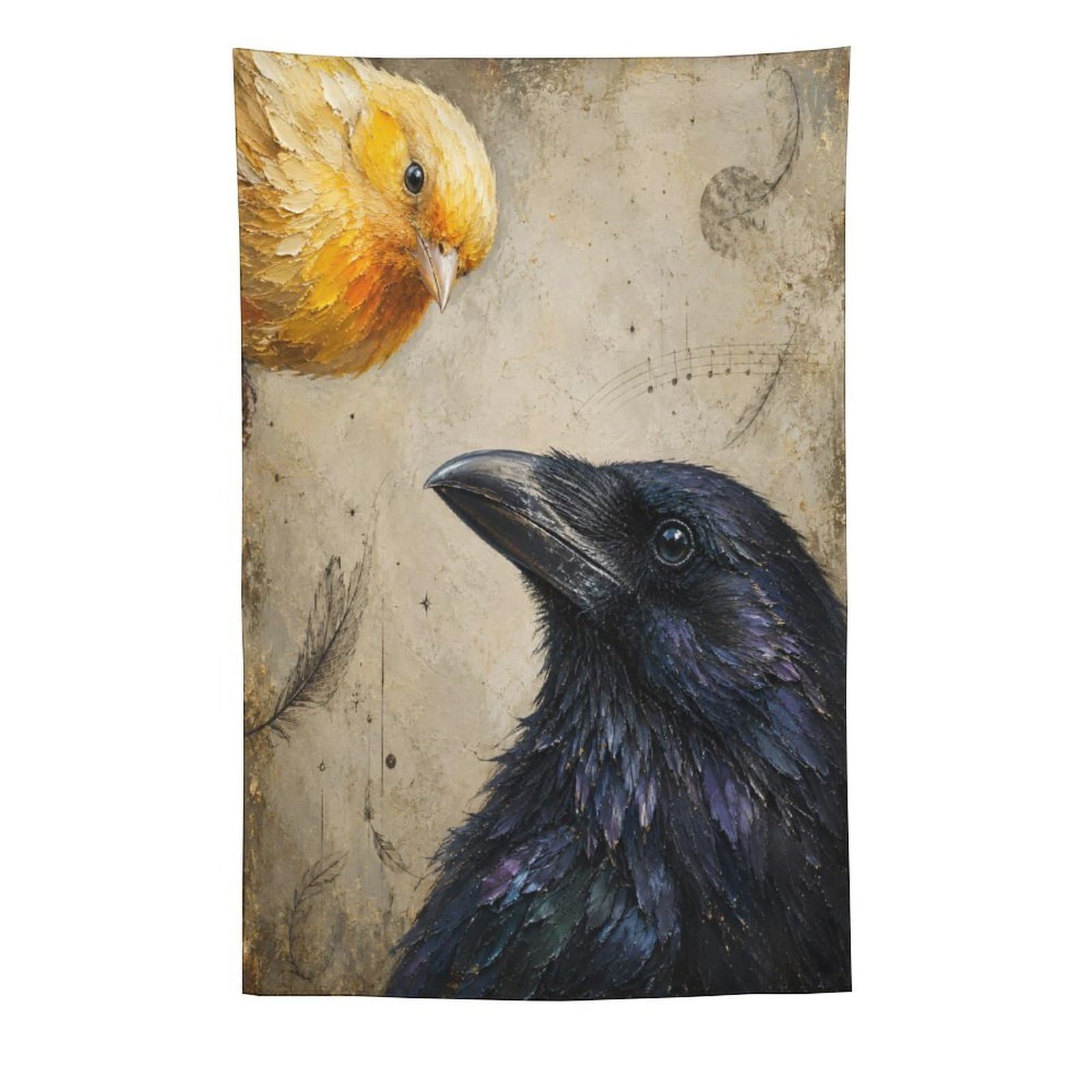 W7C8U2X3 Raven Portrait Wall Tapestry, Realistic Illustration