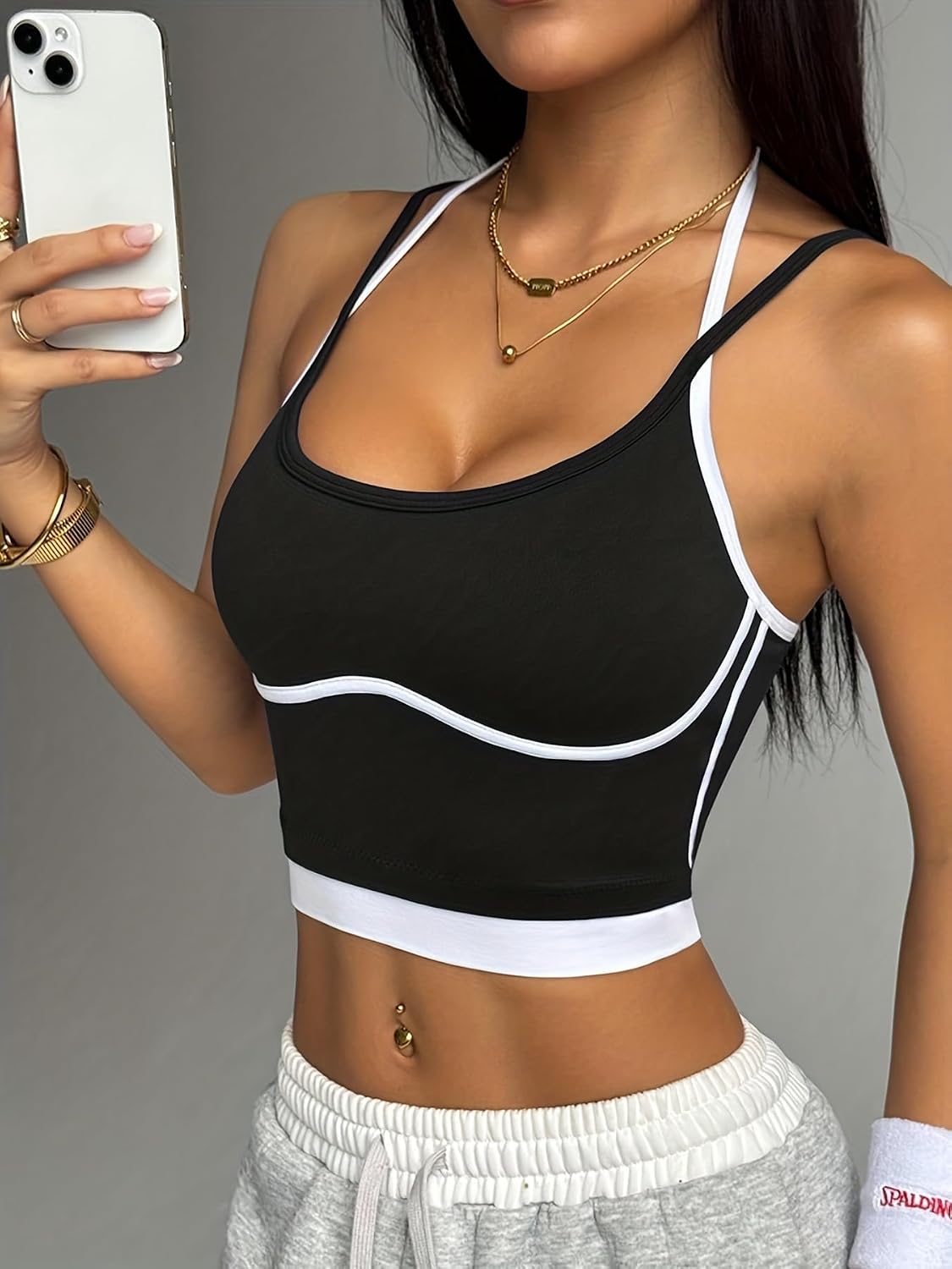 Women's Seamless Sports Bra Crop Top, Stretchy Workout Tank Top, with Double Straps, for Yoga, Casual Daily Activities