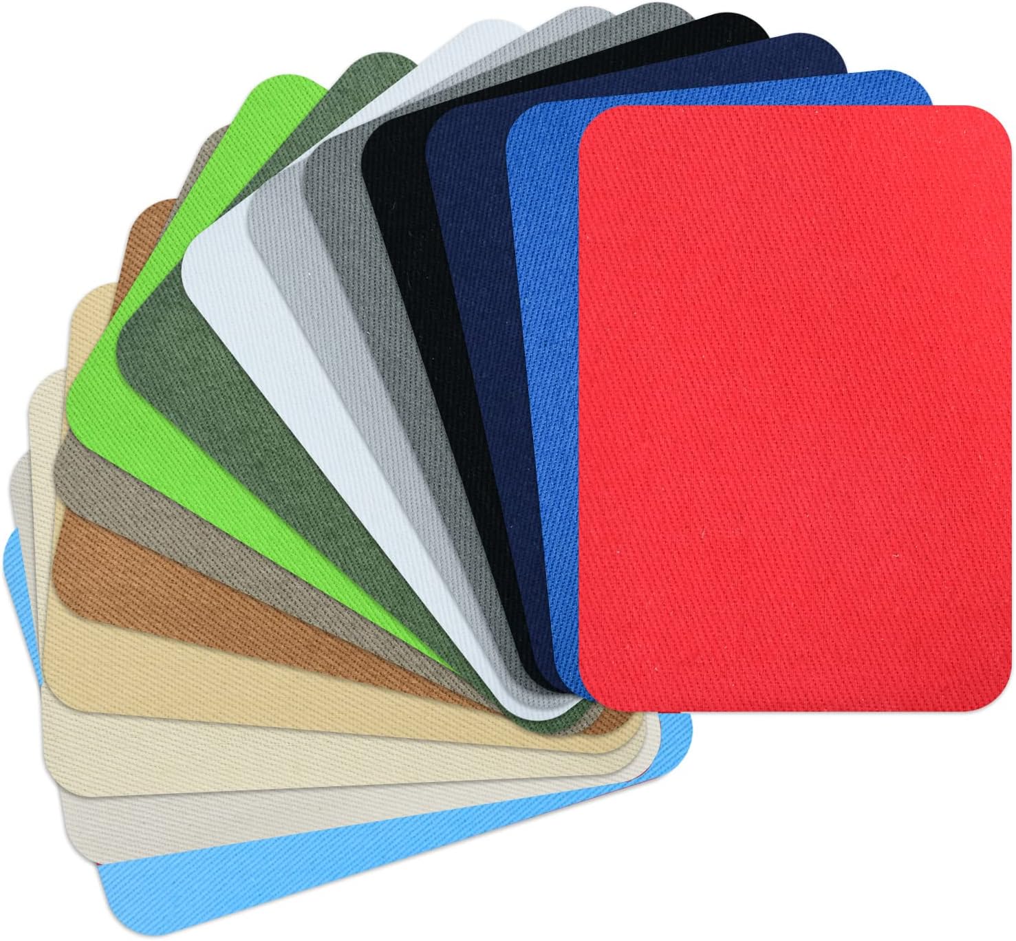 15 Pieces Premium Quality Fabric Iron-on Patches Inside & Outside Strongest Glue Cotton Red Green Blue Brown Repair Decorating Size 3" by 4-1/4" (7.5 cm x 10.5 cm)