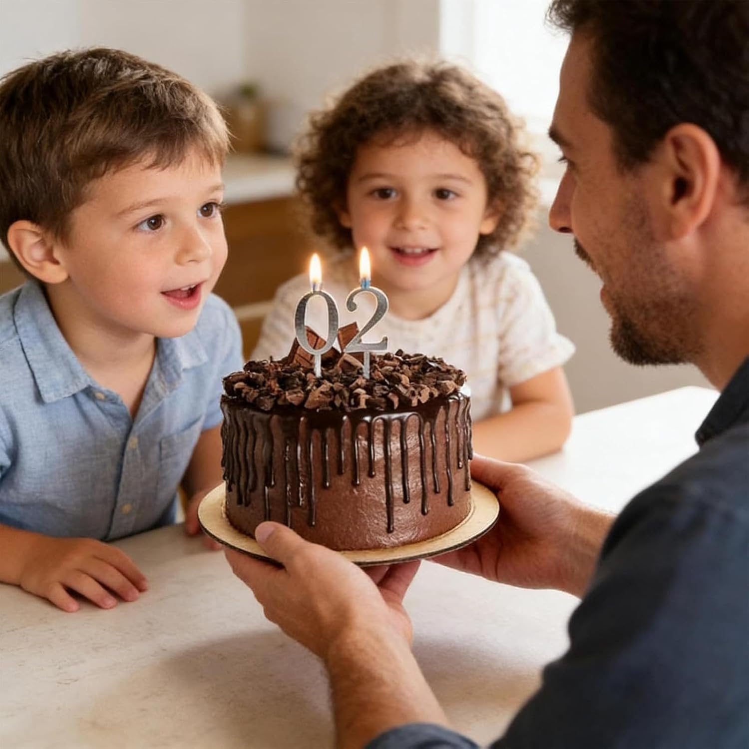 Reusable Digital Number Candle Holder Set, Silver Adjustable Cake Topper for Birthday Parties (2-Pack)