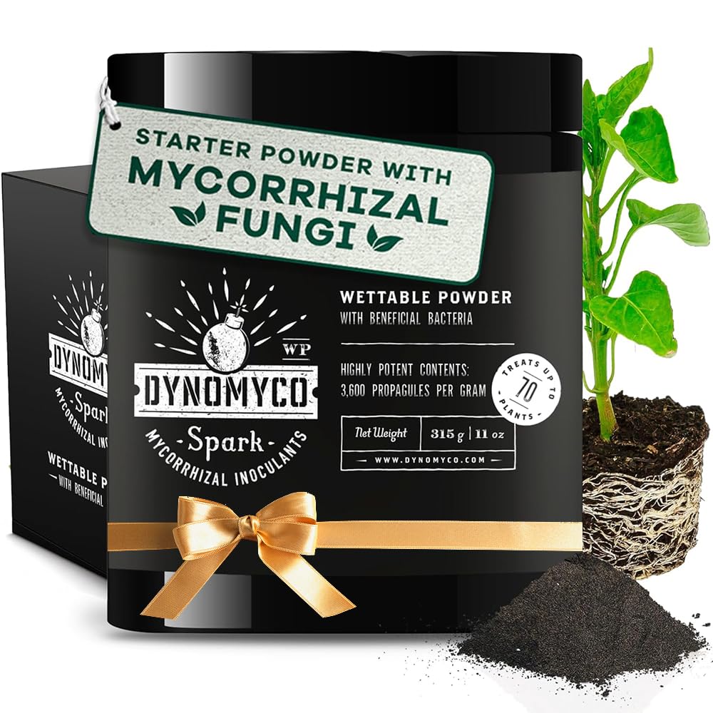 DYNOMYCO Spark WP Mycorrhizal Fungi, 11oz Wettable Powder – 3-In-1 Root Enhancer Amplifies Nutrient Uptake & Yield – Treats 70Plants, Indoor/Outdoor Bio-Stimulant – Dissolves Fast in Seed Starter Soil