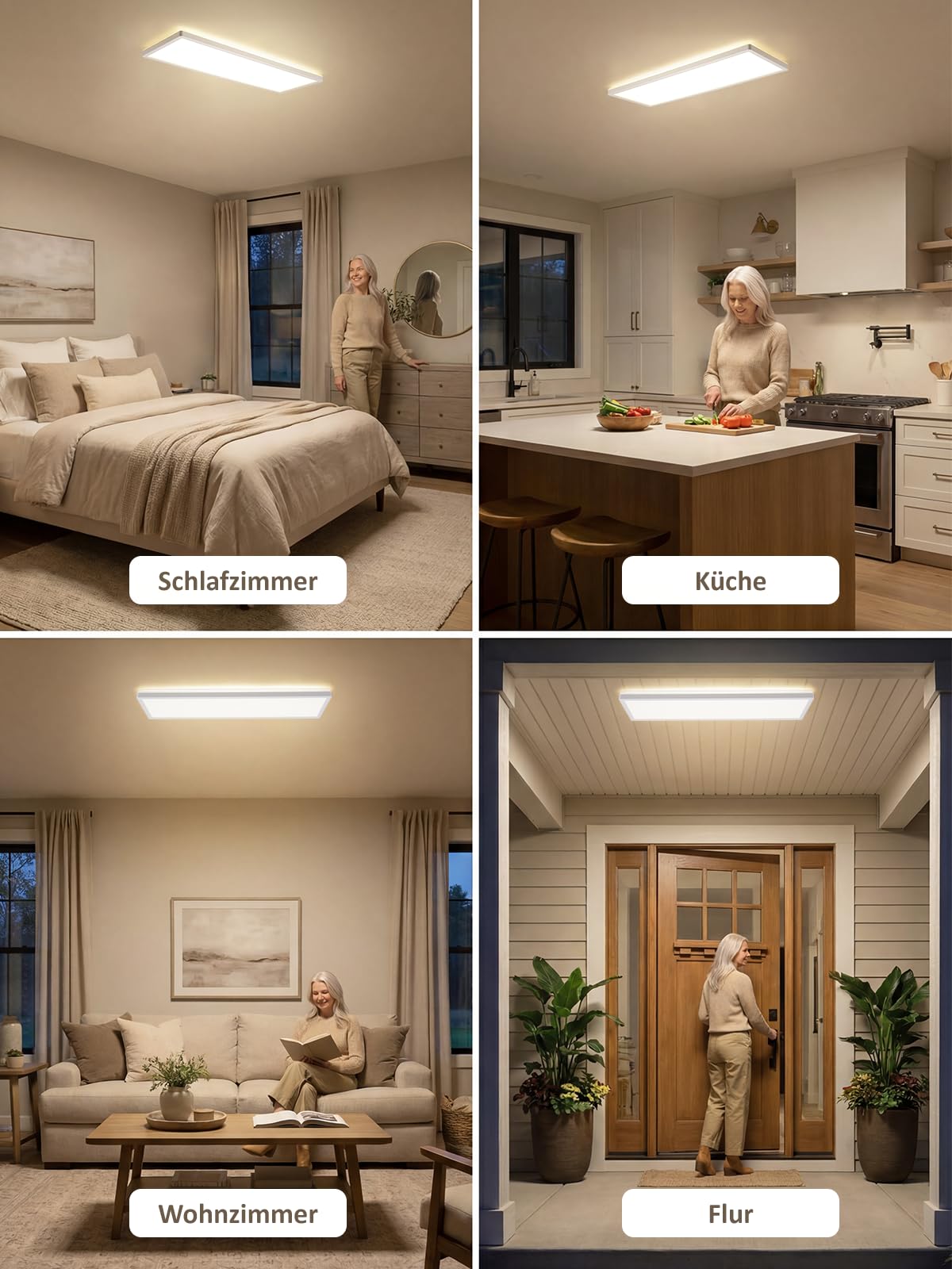 CBJKTX LED-Deckenlampe mit Bewegungsmelder 24 W 3600 lm 4000 K | Radar-Bewegungsmelder und Dämmerungssensor 120°-Erfassungswinkel für Flur Badezimmer Garage 58 x 20 cm (rechteck)