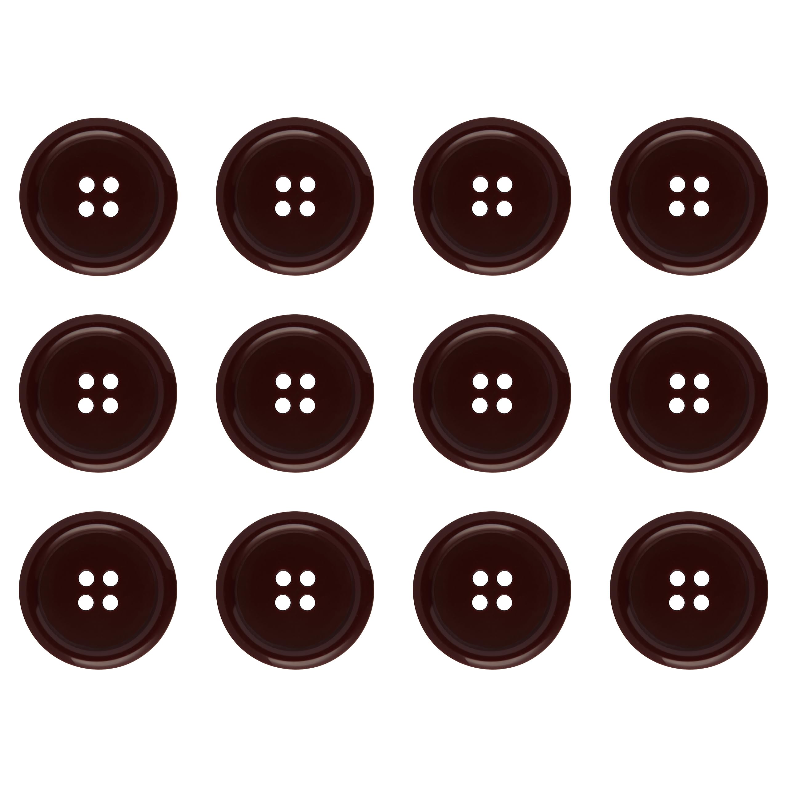 Pack of 12 Burgundy Sew on 23mm Round Buttons Flat 4 Holes 36L 36 Ligne Polished
