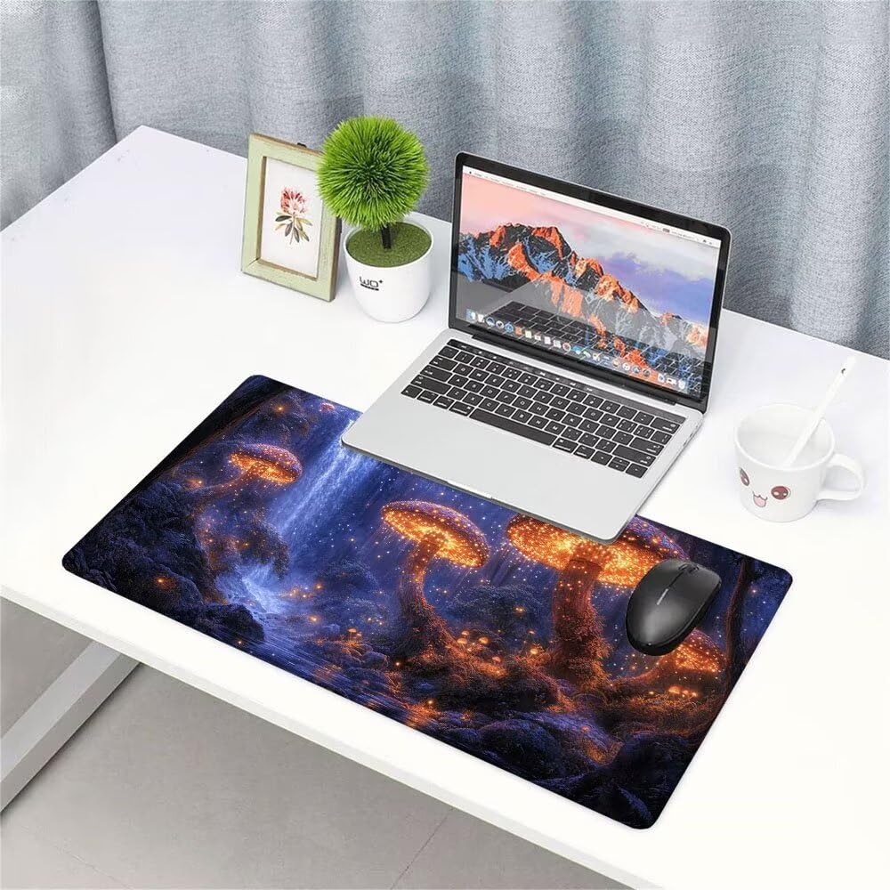 Podkładka pod mysz XXL 1000 x 500 x 3 mm Kaskada Mysz Grzyb Podkładka na biurko, akcesoria do gier, wysoka precyzja i szybkość ze zszytymi krawędziami i antypoślizgową podstawą, do biura, domu f-343