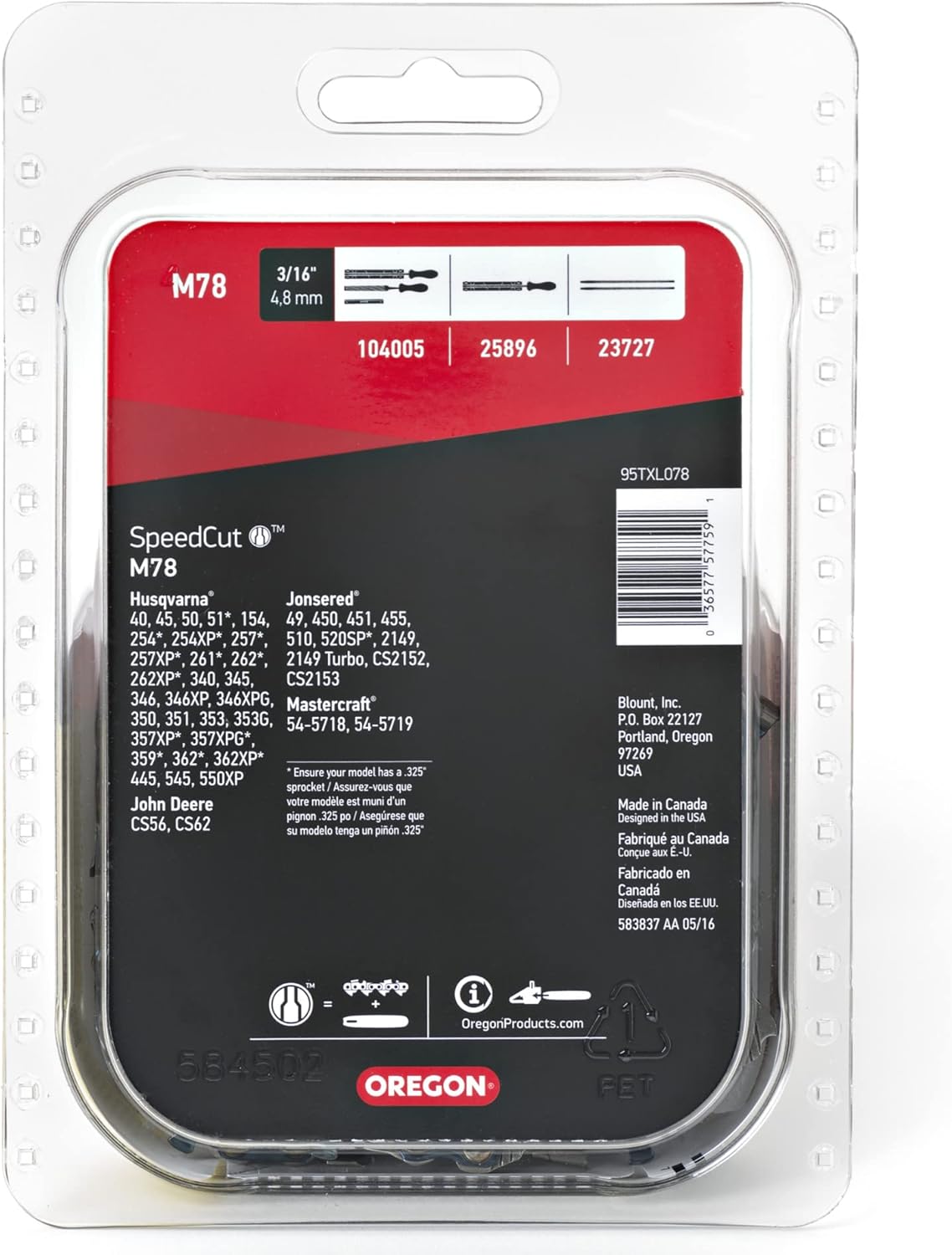 Oregon M78 SpeedCut Replacement Chainsaw Chain for 20-Inch Guide Bars, 78 Drive Links, Pitch: .325", .050" Gauge