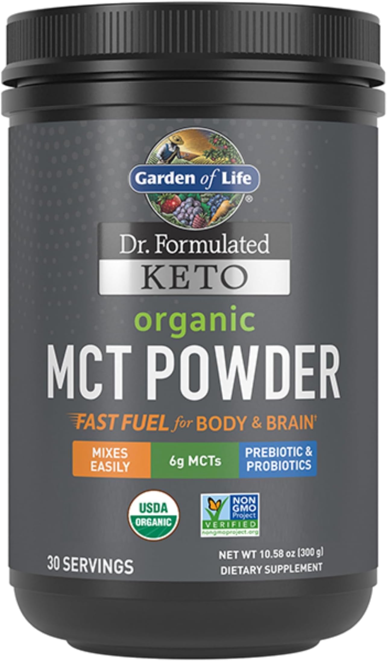 Garden of Life Dr. Formulated Keto Organic MCT Powder - 30 Servings, 6g MCTs from Coconuts Plus Prebiotic Fiber & Probiotics, Certified Organic, Non-GMO, Vegan, Gluten Free10.58 Ounce (Pack of 6)