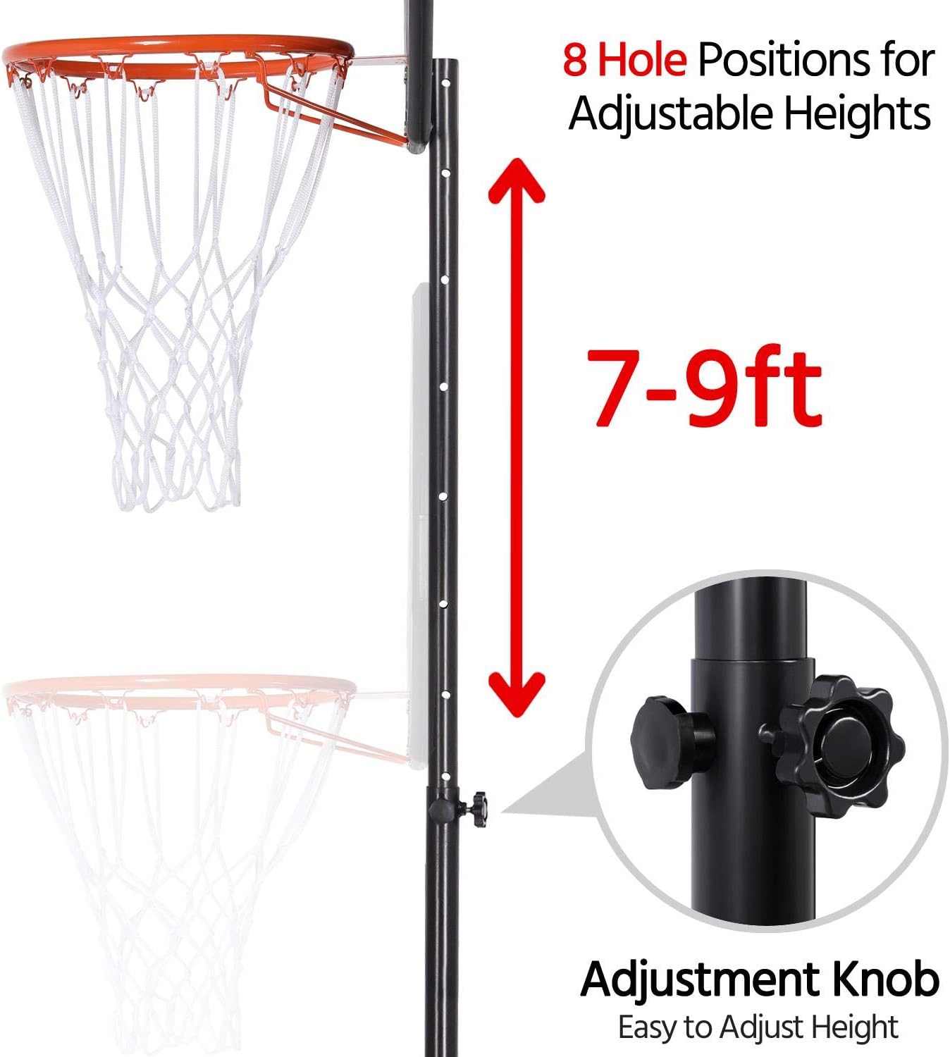 Yaheetech 32" Youth Portable Basketball Hoop 7-9ft Adjustable Height Basketball Stand Backboard System for Indoor Outdoor w/Wheels