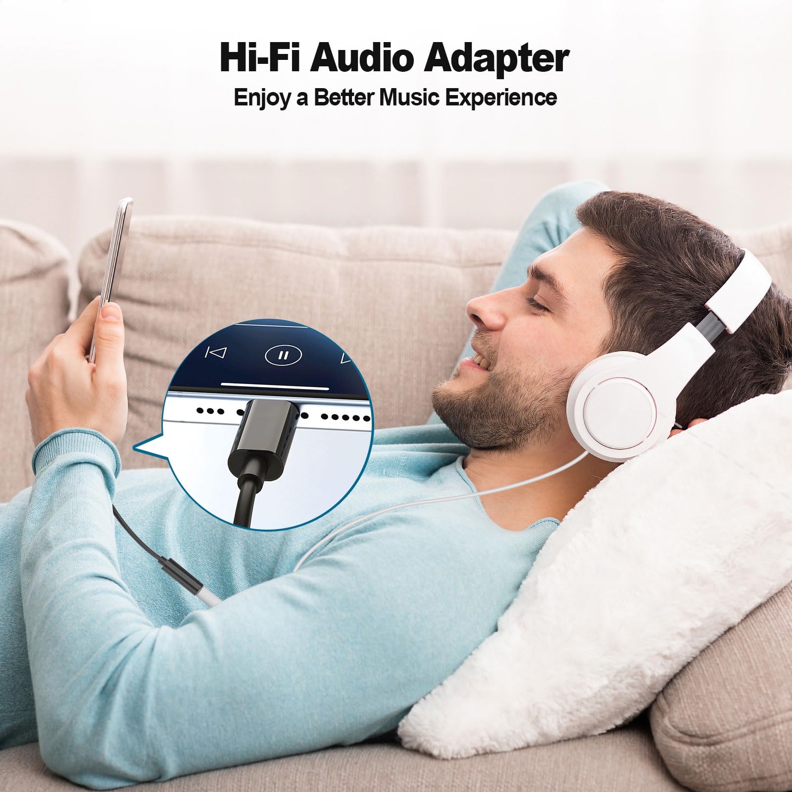 USB C auf 3,5 mm Adapter (2 Stück, weiß) – DAC-Audio-Konverter für iPhone 15/Pro, Samsung S23, iPad Pro, Pixel 7-16bit/48kHz AUX-Adapter mit Mikrofon für Auto, Gaming