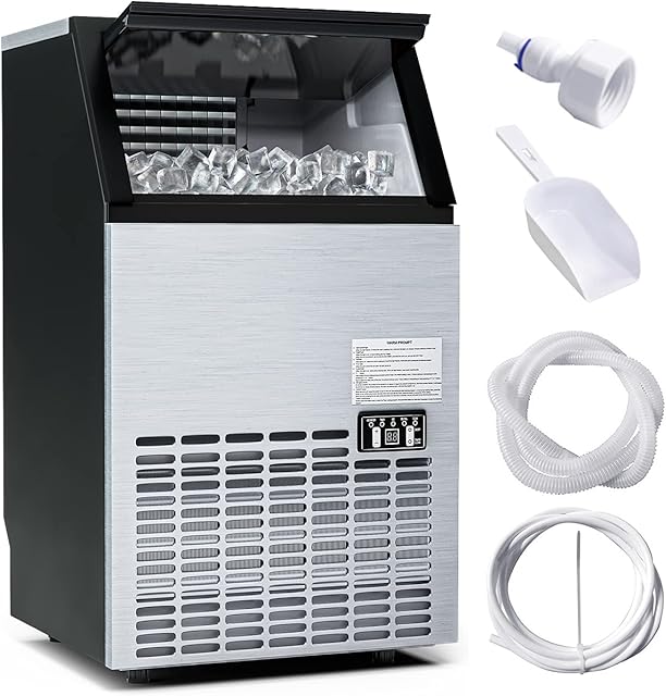 TANGZON Commercial Ice Maker, 220-240V, 50kg/24H, 15kg Storage Capacity, Stainless Steel Self-Cleaning Ice Cube Maker with Digital Control and Ice Scoop, Ice Making Machine for Home Office & Bar