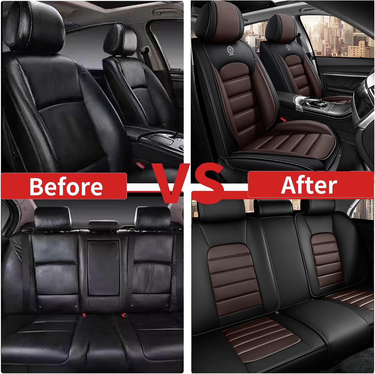 Pick-up Truck Seat Covers for Chevy Silverado 2500 HD 2007-2025,2PCS Leather Car Seat Covers,Waterproof Seat Protectors Auto Seat Covers,Soft Interior Cover Seats for Cars(Brown & Black)