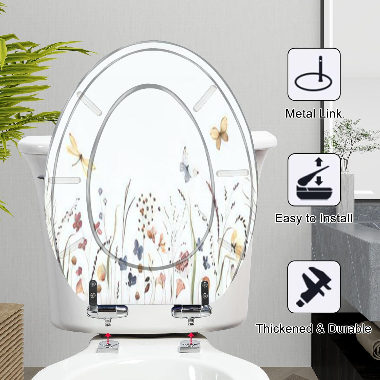 Resin Toilet Seat, Lavender Butterfly Pattern for Bathroom