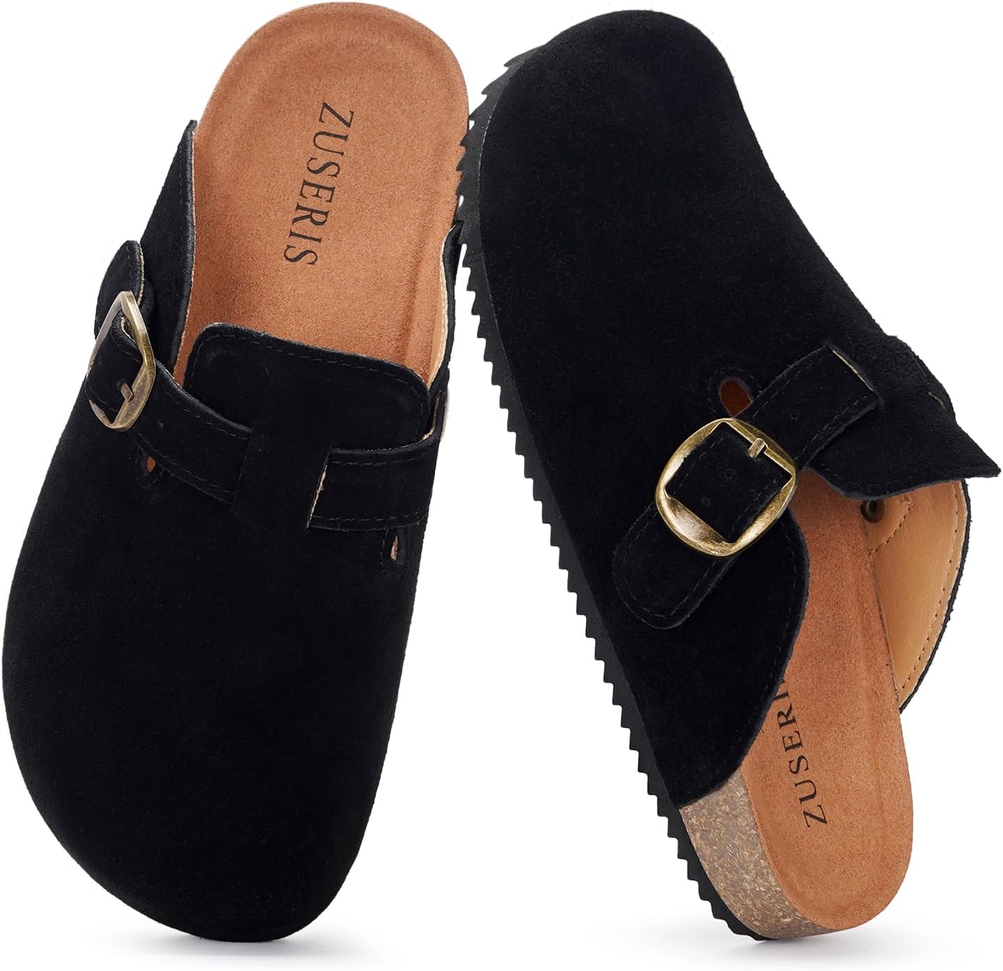 Kids Suede Clogs Boys Girls Cork Footbed Potato Shoes Classic Slip On Leather Mules Children Indoor Outdoor Sandals with Adjustable Buckle