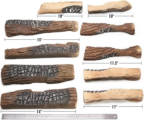 Miniatura 2 de Gas Log for Fireplace, 10 Peice Realistic Ceramic Wood Logs for Fire Pit, Reusable Fake Fire Logs for Ventless, Gas or Propane Inserts