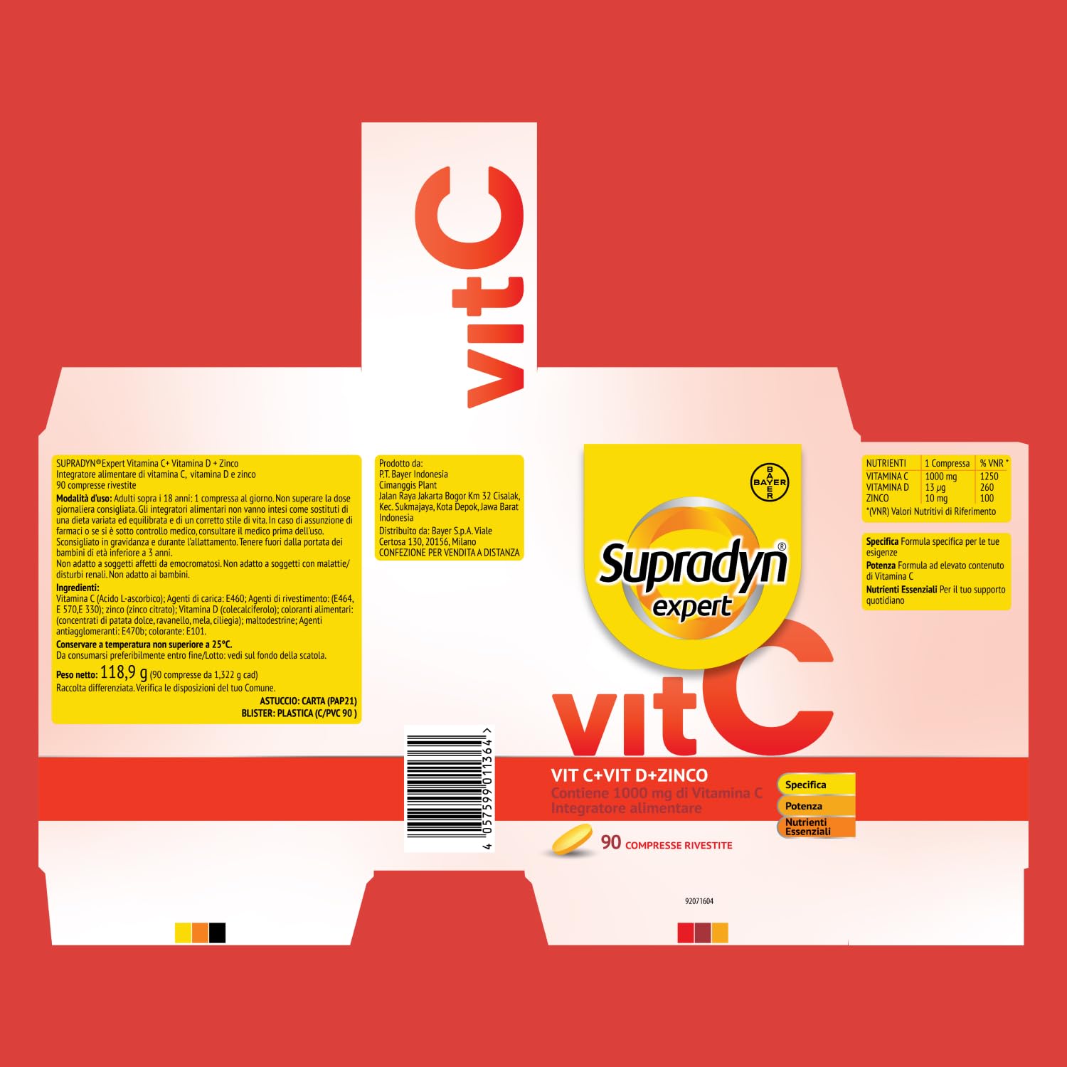 Supradyn Expert Vitamina C 1000 mg + D + Zinco – Integratore Difese Immunitarie Adulti – Vitamina C e Zinco per Sistema Immunitario – 90 Compresse