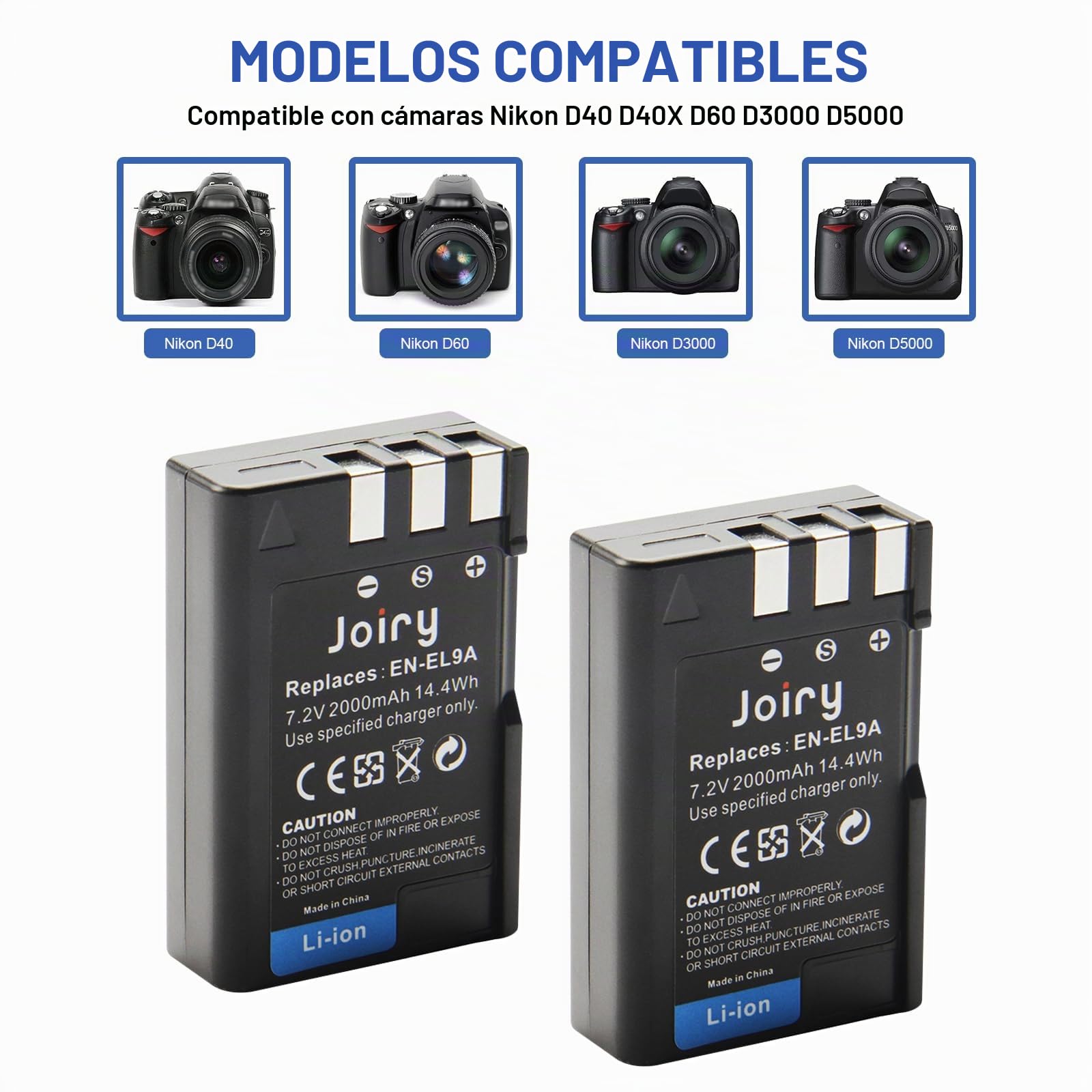 2 X EN-EL9 EN-EL9A Batería de Repuesto y LCD Cargador Dual Compatible con Nikon D40 D40x D60 D3000 D5000 Cameras