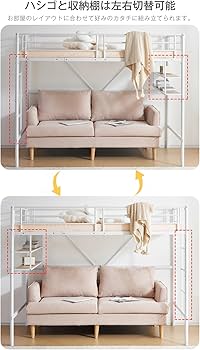 Amazon｜Kennkari ロフトベッド 棚付き パイプベッド 収納付き