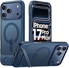 Vizvera for iPhone 17 Pro Max Case, Semi-Transparent Magnetic Cover with Hidden Kickstand & Wireless Charging, Military-Grade Shockproof Slim Fit, Raised Edge & Camera Protection, Blue