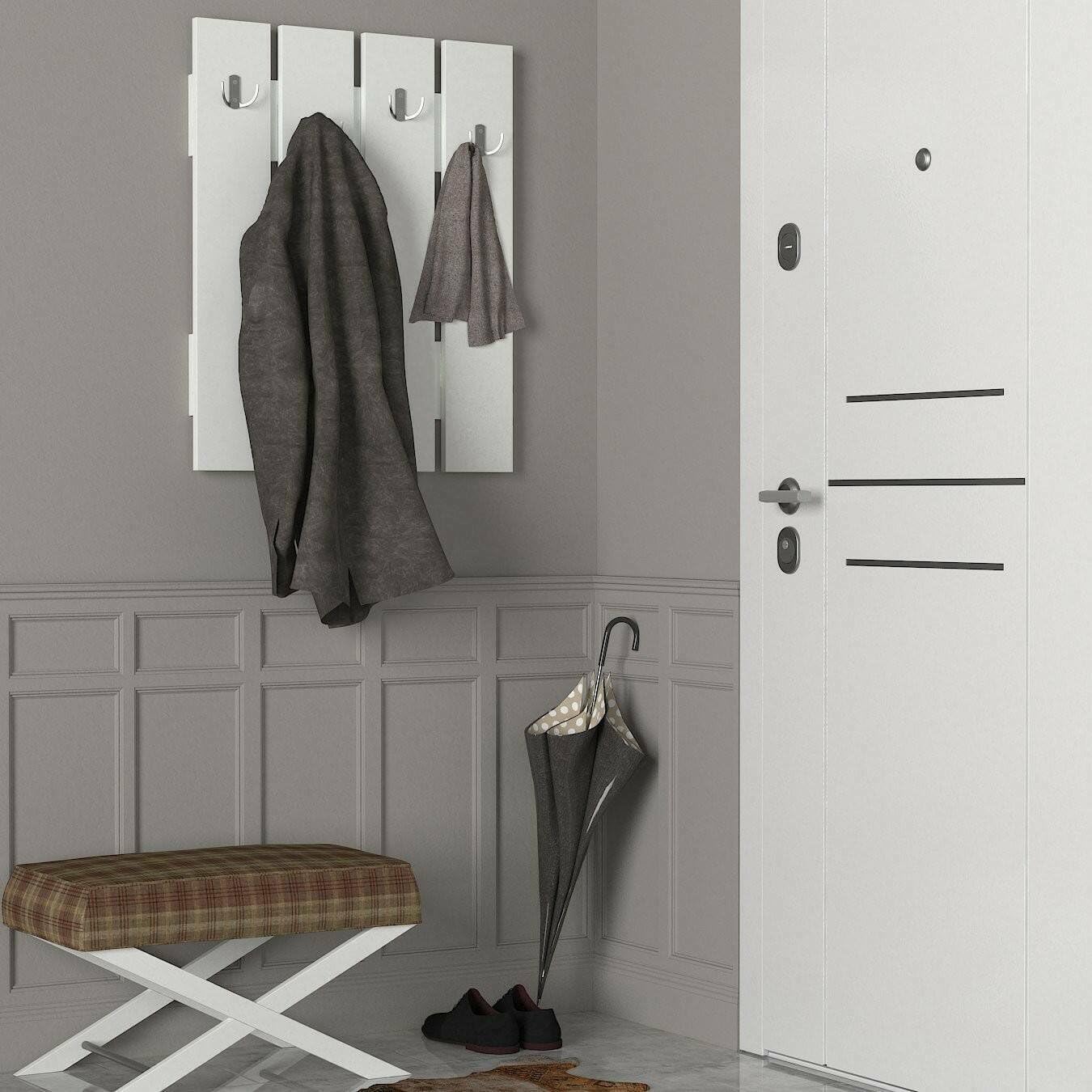 Mobile Ingresso Halimede 60x47x72 Cm - Appendiabiti, 3 Cassetti, Bianco - Foto 2