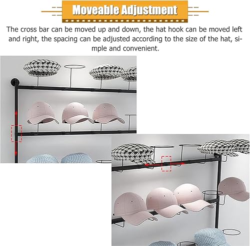 Miniatura 3 de LZMZMQ Perchero de metal para sombreros de pared, torre de exhibición de 4 niveles para pelucagorra, con ganchos móviles para sombreros, 39.3