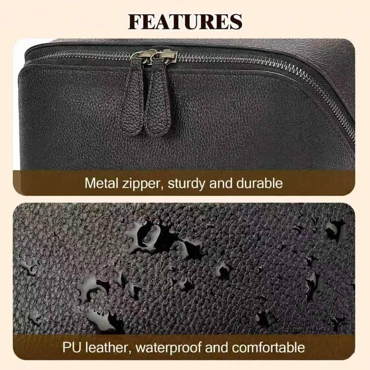 Travel Makeup Bag Organizer Cosmetic Bag Make up Bags for Women with Handle - Waterproof Vegan Leather Toiletry Bags Travel Essentials Pouch with Compartments (black, Medium)
