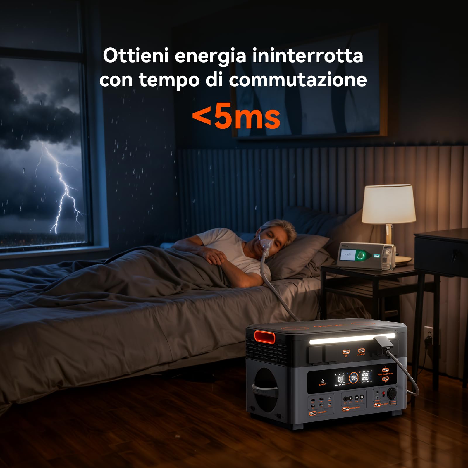 OSCAL PowerMax 2400Pro Centrale Elettrica Portatile (Modello 2025 aggiornato), batteria LiFePO4 2016 Wh, 2400W(Picco 4800W), on/off grid, Due altoparlanti, UPS 5ms, ideale per camp/camper/emergenze