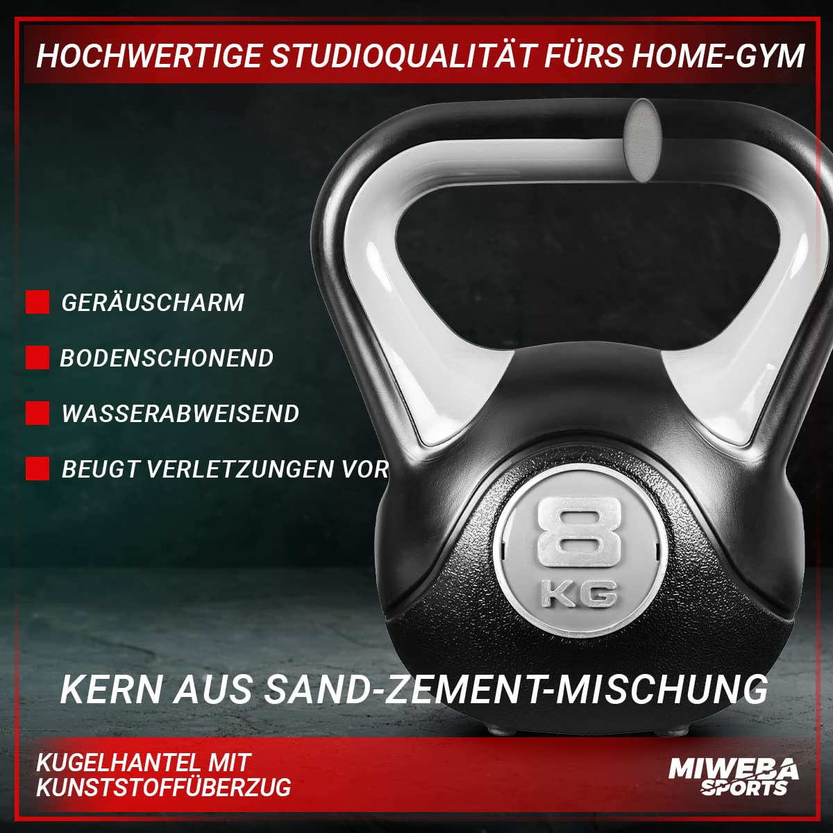 Miweba Sports Kettlebell KB200 | 4.0-12.0 Kg Gewichte - Kugelhantel - Kugelgewicht - Schwunghantel - Kettlebells - Hanteln - Hantel für Indoor & Outdoor - Krafttraining - Bodenschonend