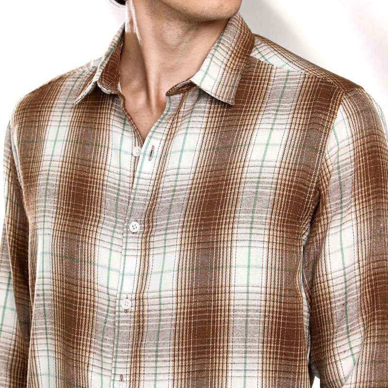 Image of CAHOOT Men's Polycotton Regular Fit Shirt Casual Wear | Spread Collar | Long Sleeve | Button Closure | Shirt Crafted with Comfort Fit for Everyday Wear