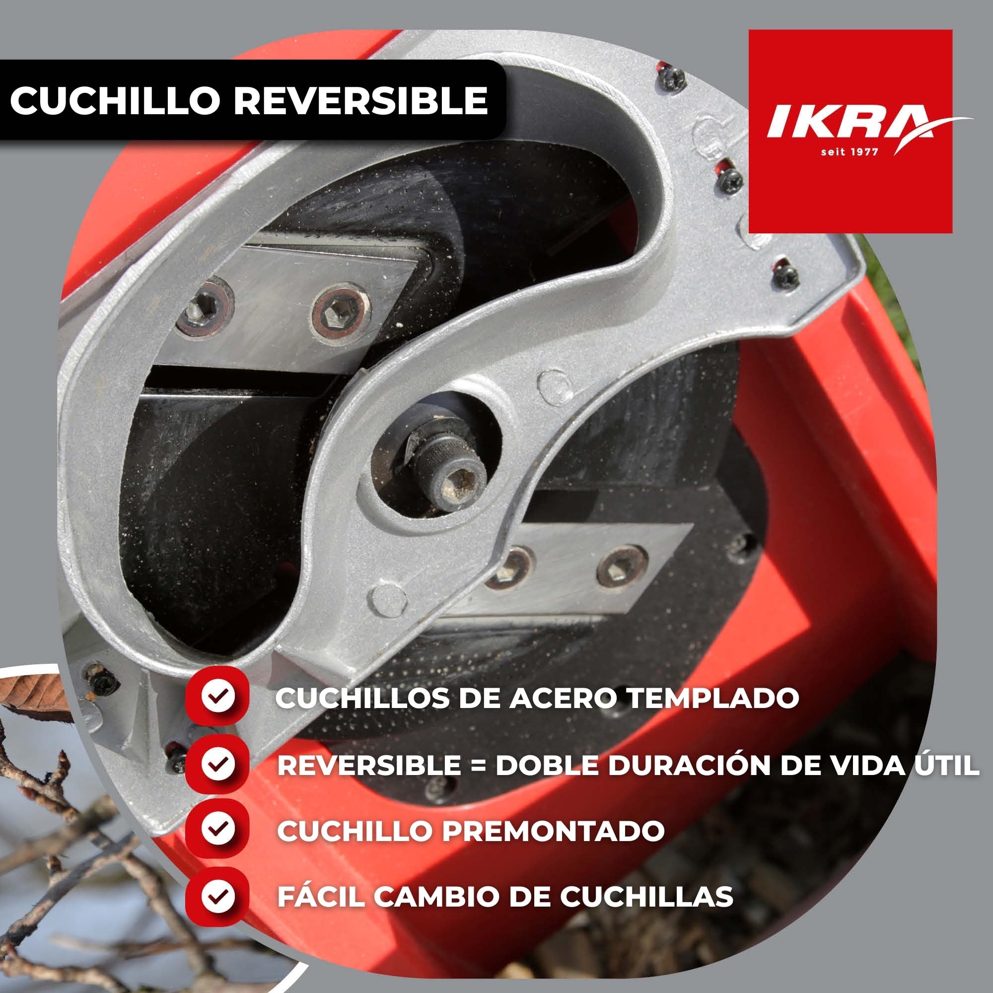 IKRA trituradora de cuchillas eléctrica IMH 2500, incl. saco colector, 45l, 2500W, incl. cuchillas reversibles, Gris y rojo