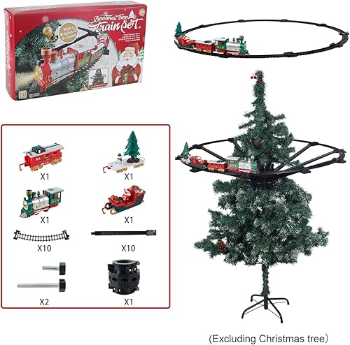 Miniatura 7 de JetBravo Juguetes de tren de coche eléctrico de Navidad árbol de Navidad coche de tren con locomotora coches y pistas juguete de tren a pilas con