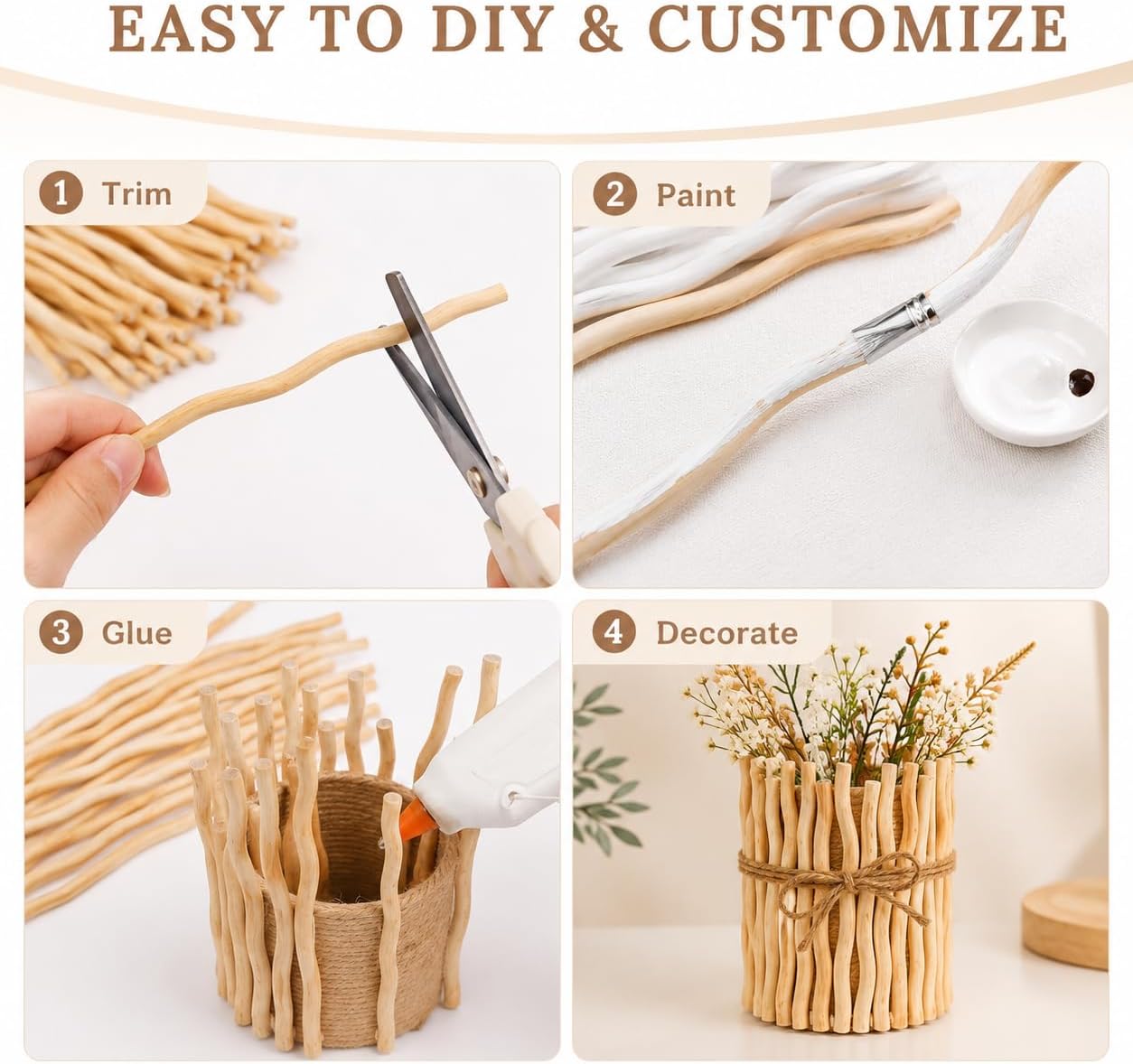 HOMSFOU 50Pcs Natural Wavy Wood Sticks - 11.8 Inches Curly Twigs for Crafts, Vase Filler, Bouquets, Photo Props & Wedding Props