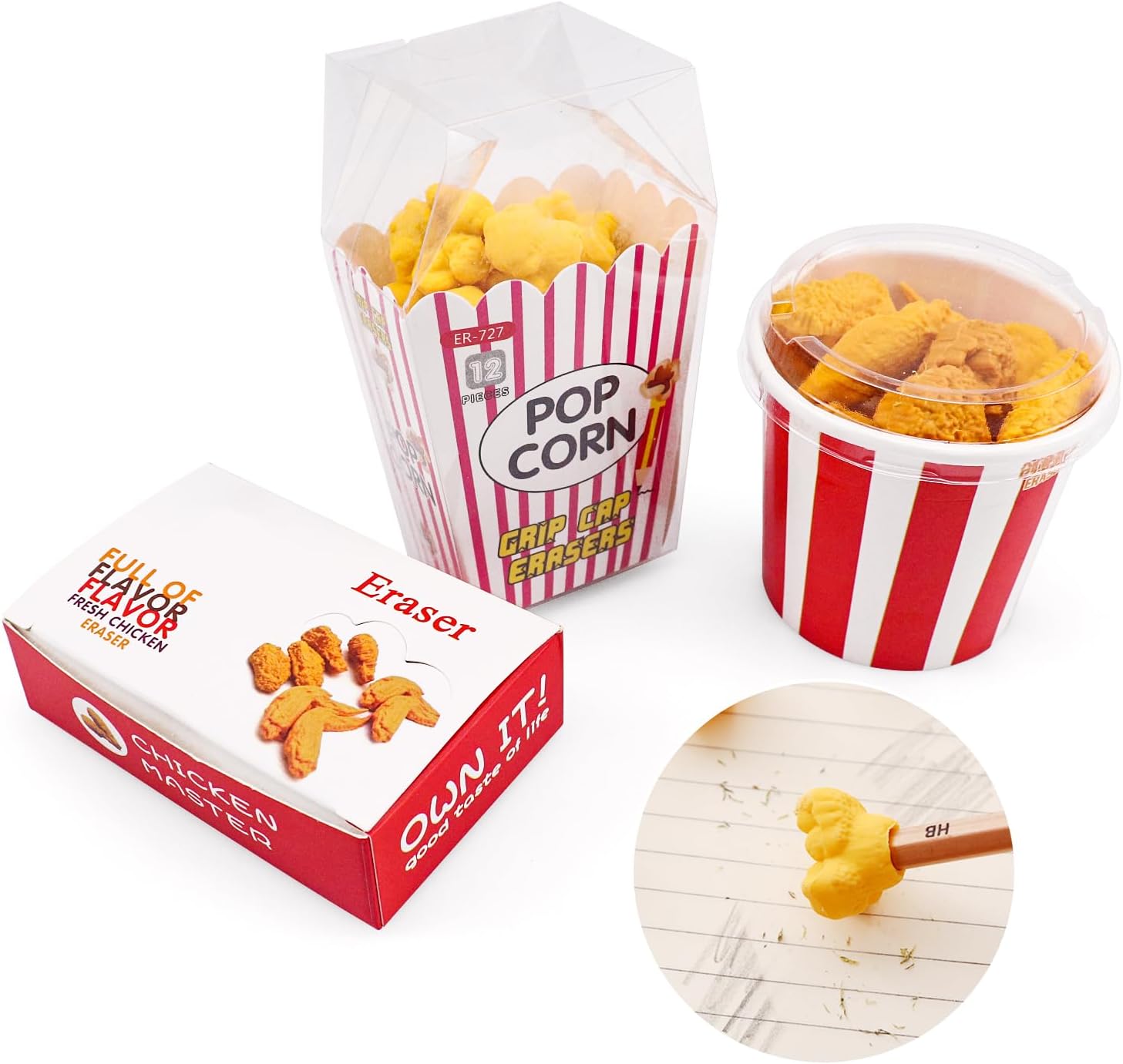 Cute Erasers, Pencil Mini Erasers Fun Cartoon Bulk Creative Erasers, Novelty Kawaii Popcorn Chicken Rubber Back to School Supplies for Teachers Prize Gifts Party Favors 27 Pack