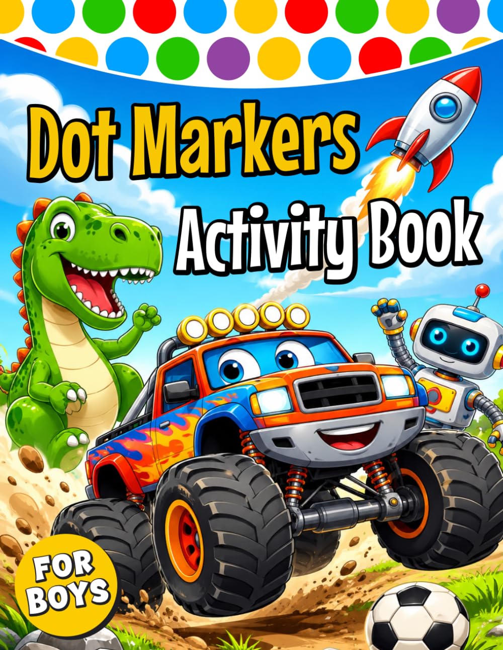 Dot Markers Activity Book for Boys Ages 2-5: Fun Do A Dot Coloring Book for Toddlers with Dinosaurs, Monster Trucks, Construction Vehicles, Space, Sports, Robots and Adventures