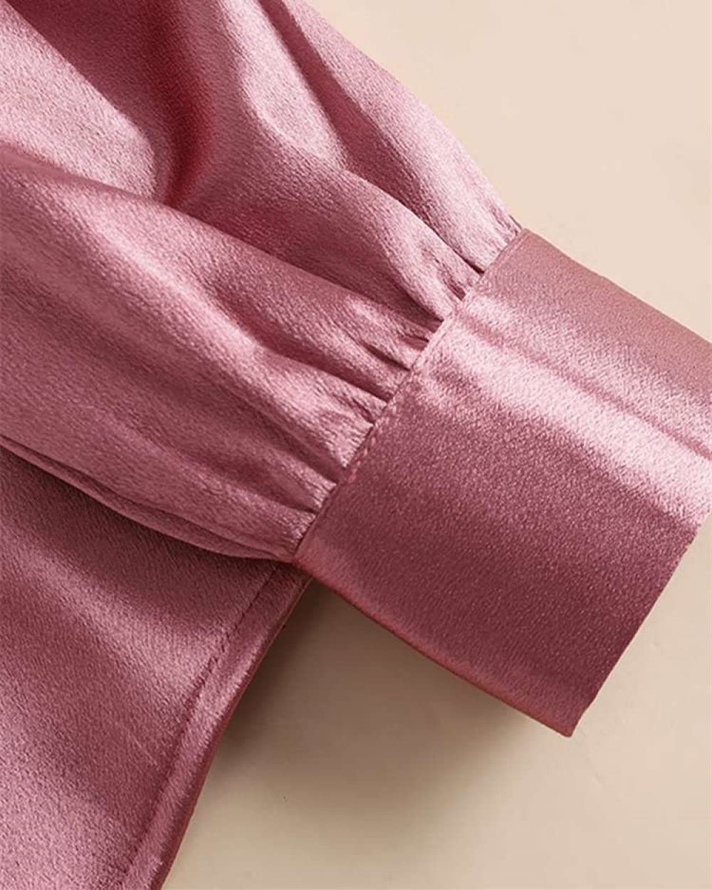 Lockeres Damenhemd,Damen Satin Seide Bluse Shirt Rot V-Ausschnitt Langarm Mode Hemden Business Hemd Mit Knopf Sexy Party Tops Casual Arbeit Büro Bluse Für Mädchen Damen