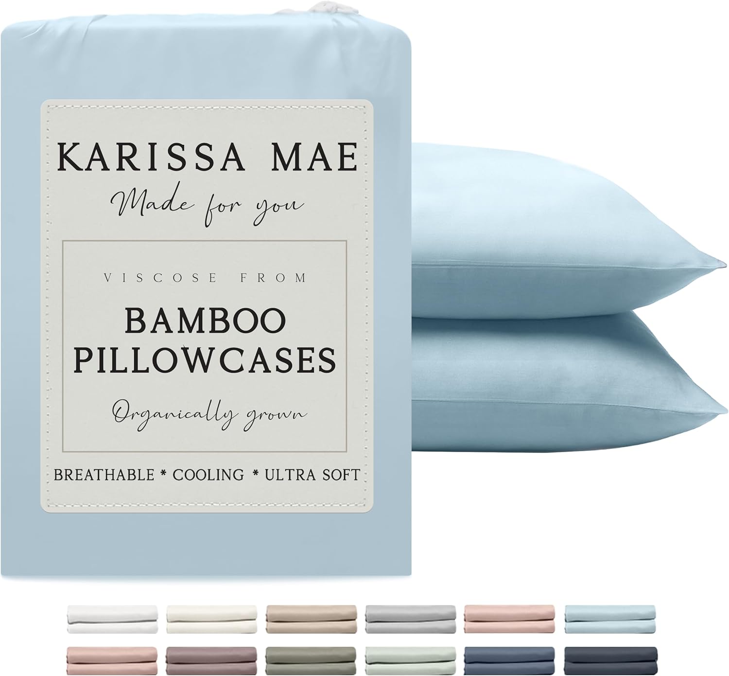 Karissa Mae Cooling Bamboo Viscose King Size Pillowcase Set | 100% FSC Certified | Luxuriously Soft & Silky | Breathable & Gentle on Sensitive Skin | Set of 2 [Coastal Blue]