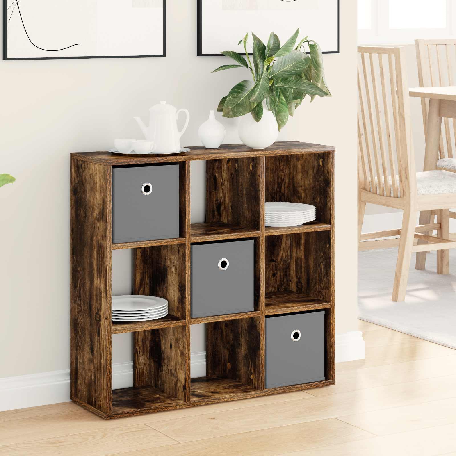 Generico Aparador moderno roble ahumado 73,5 x 24 x 69,5 cm, aparador con 3 cajones de madera de ingeniería, tiradores empotrados y estantes equipados para salón, mueble buffet con amplio