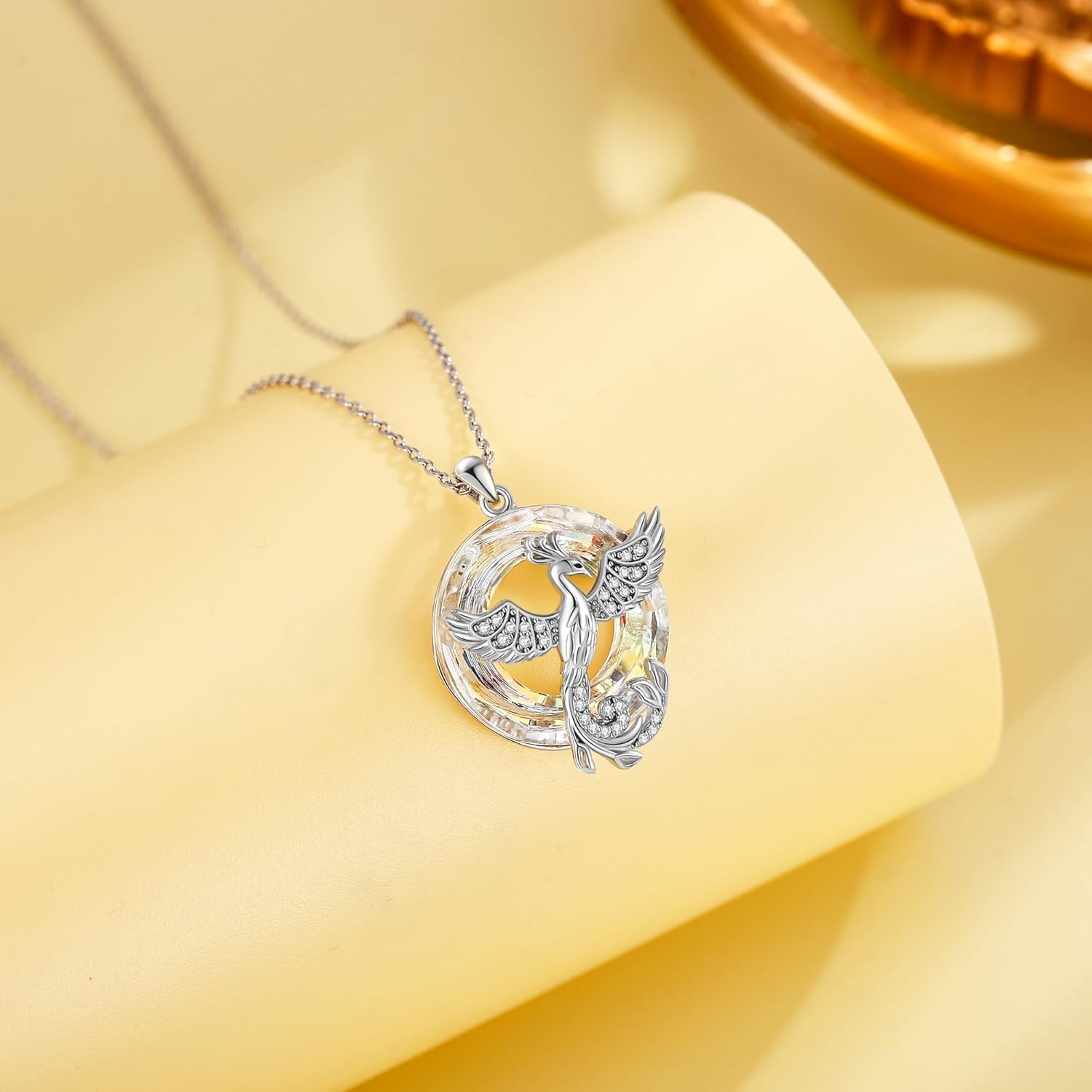 Phoenix Necklace 925 Sterling Silver Crystal Phoenix Pendant Necklace Bird Jewelry Present for Women Mom