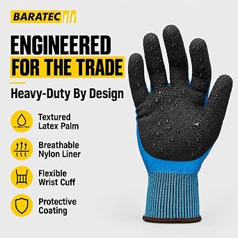 12 Pairs of Waterproof Latex Safety Gloves Size 9/L