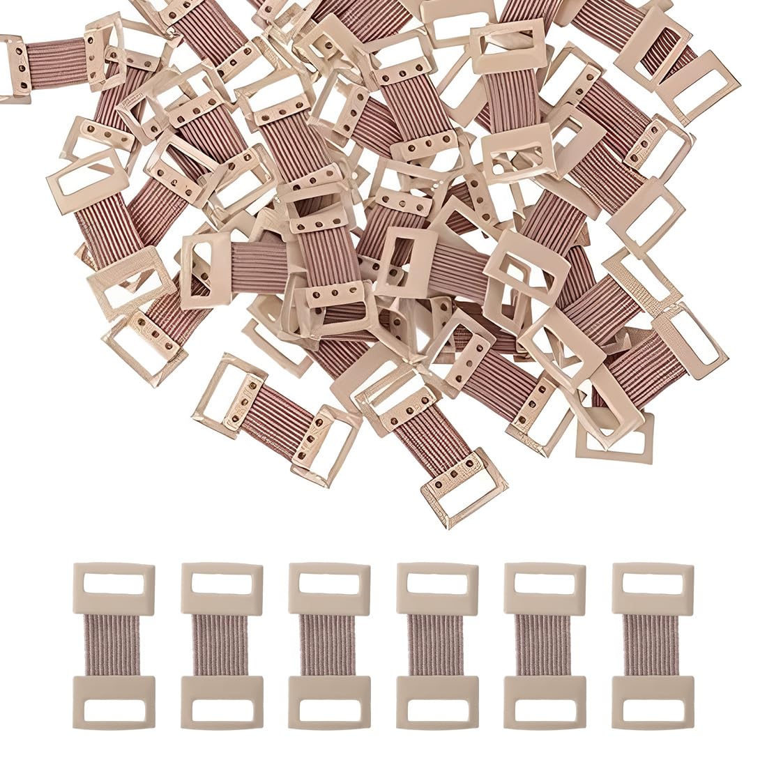 50 Pinzas Elásticas de Vendaje de aluminio y fibra elástica, reutilizables, para vendajes elásticos (algodón, compresión, mascotas), ideal para esguinces y torceduras, marrón claro