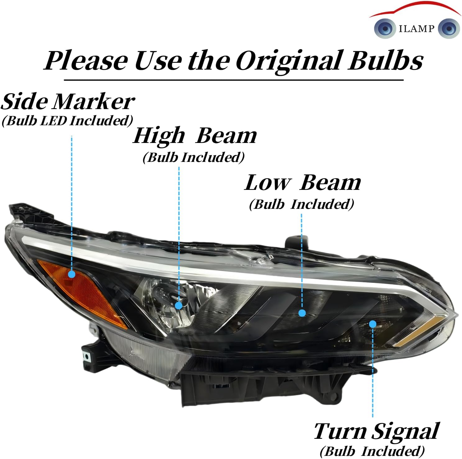 Headlight Fit for Nissan 2024-25 Sentra S/SV Premium Headlamp Assembly Halogen Right Passenger Side RH AM-ST24A01-1R LOW