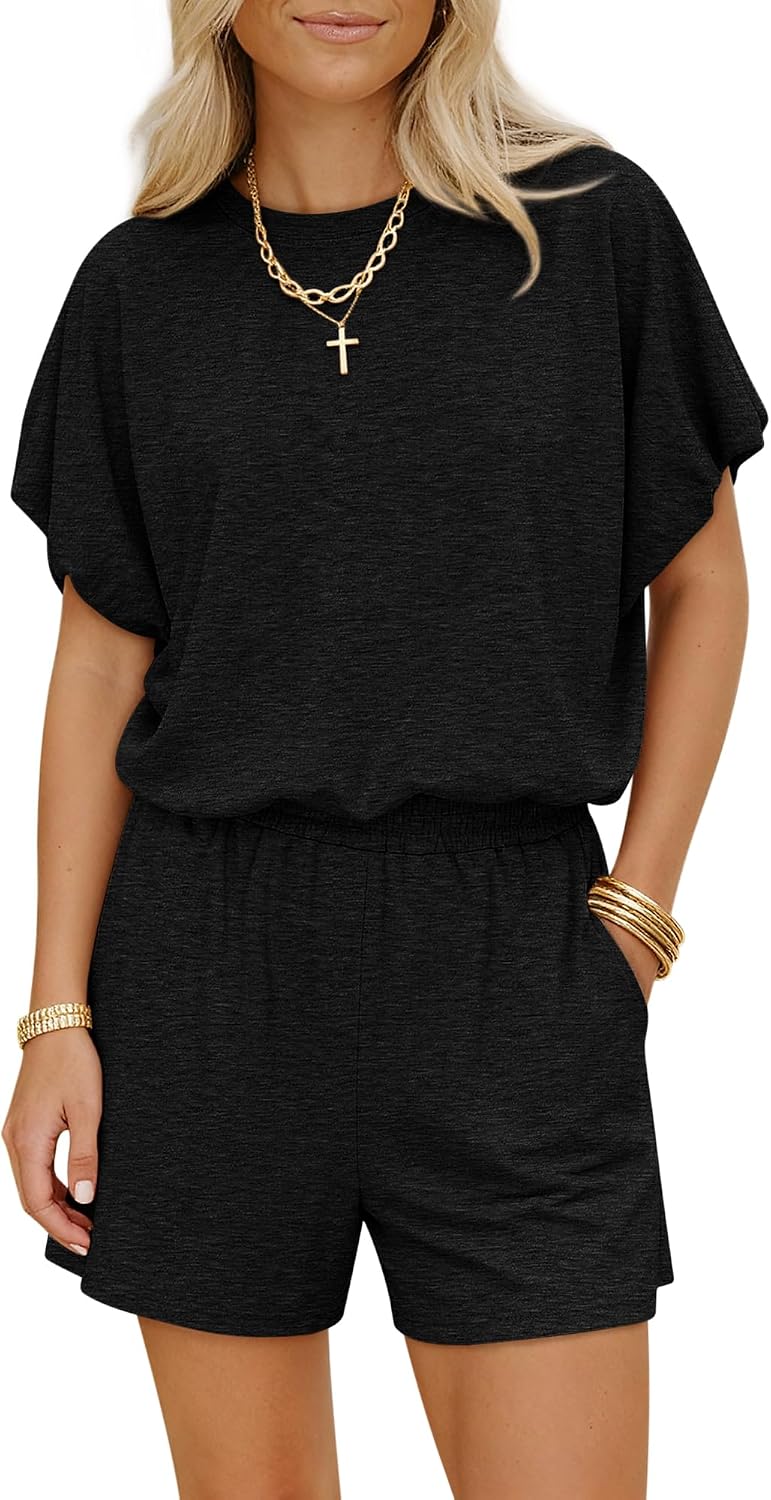 COCCKO Women's 2 Piece Sets Summer Casual Bubble Sleeve Tops and Matching Shorts Going Out Lounge Outfits