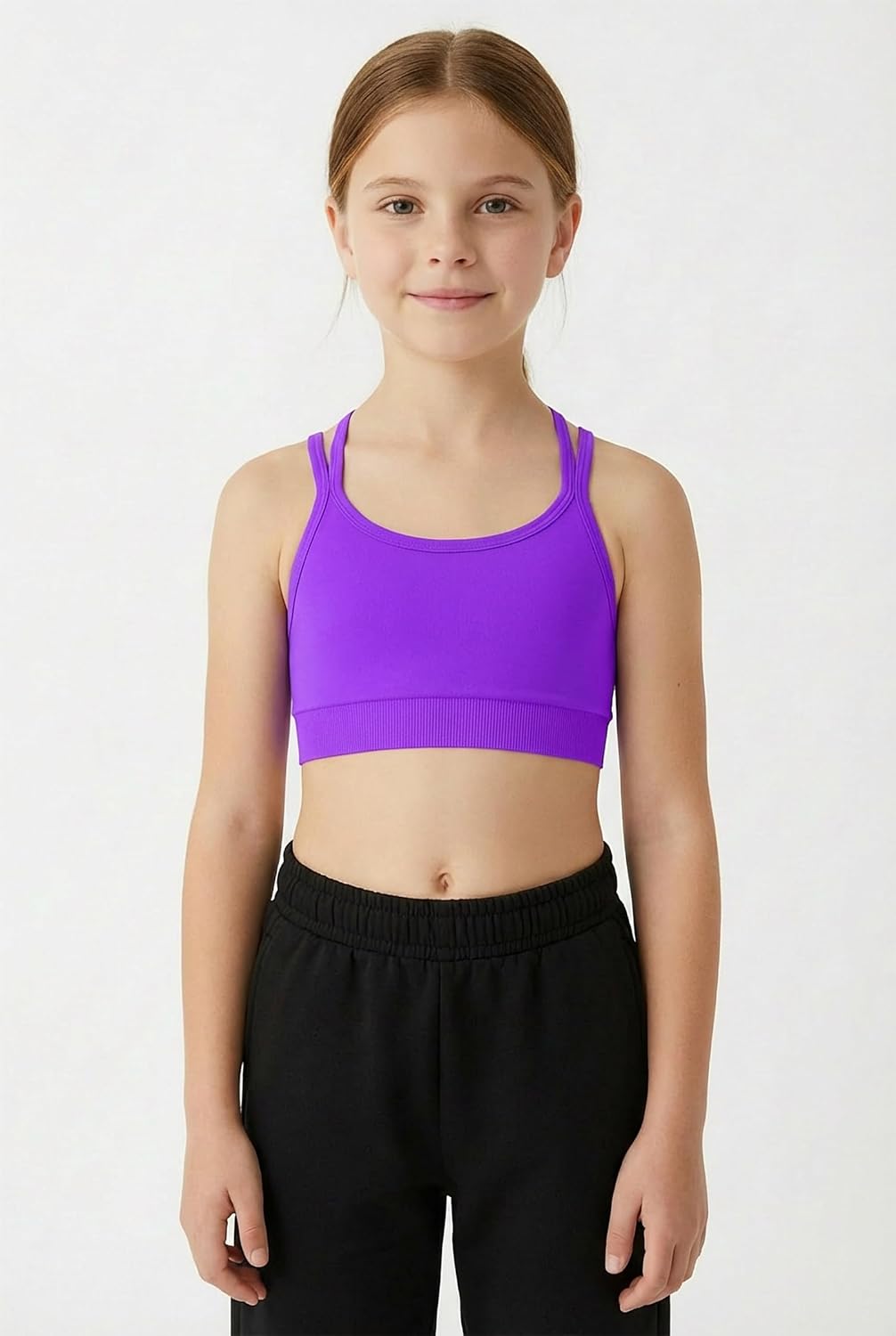 Kurve Girl’s Seamless Strappy Back Stretchy Crop Undershirt Bra, Made in USA - Image 6