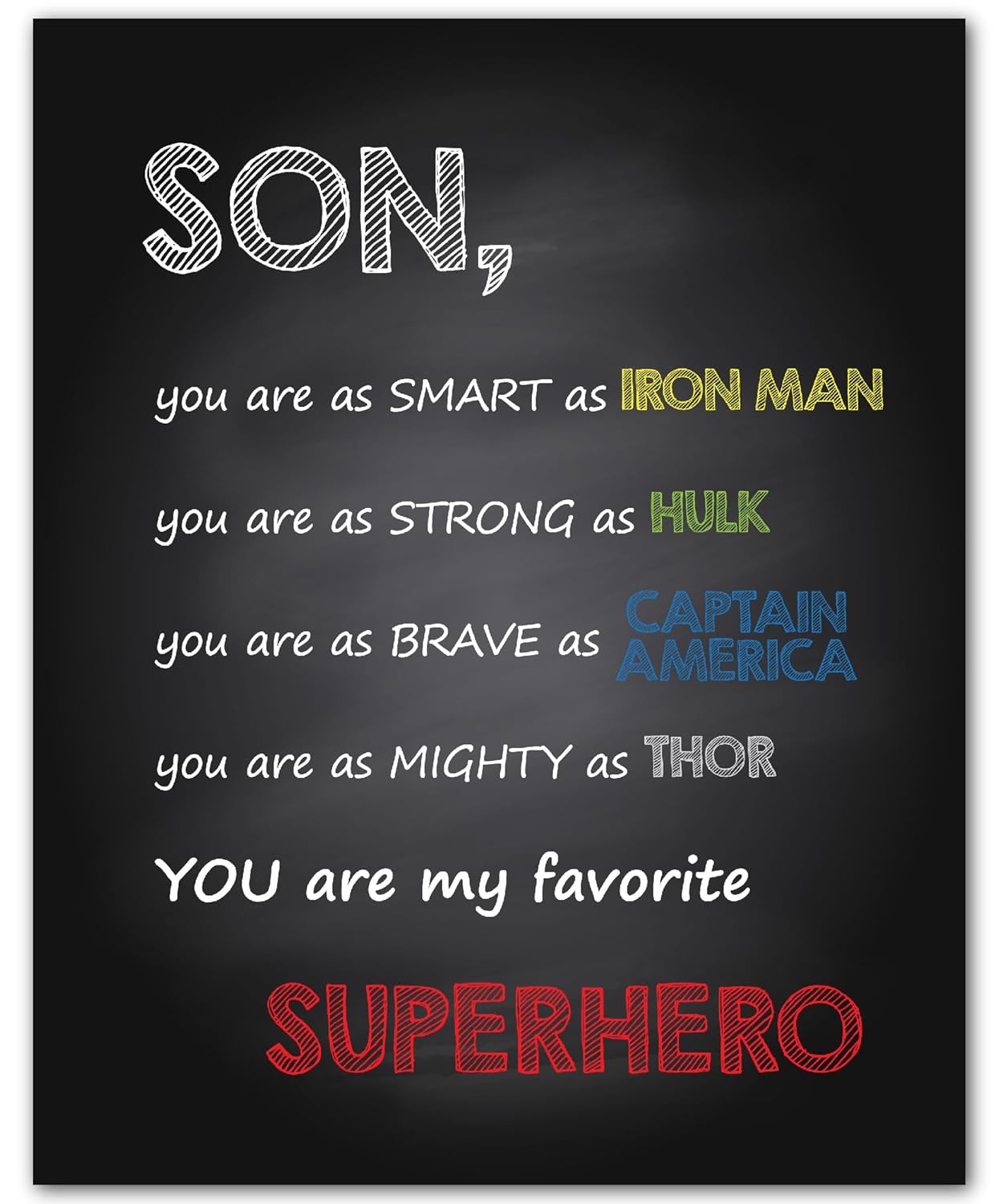 AMERICAN LUXURY GIFTS Motivational Marvel Wall Art – Son You Are My Favorite Superhero- Positive Inspirational Wall Decor for Boys Room, Home, Bathroom Mirror, School Decor (Unframed, 8 x 10 inches)