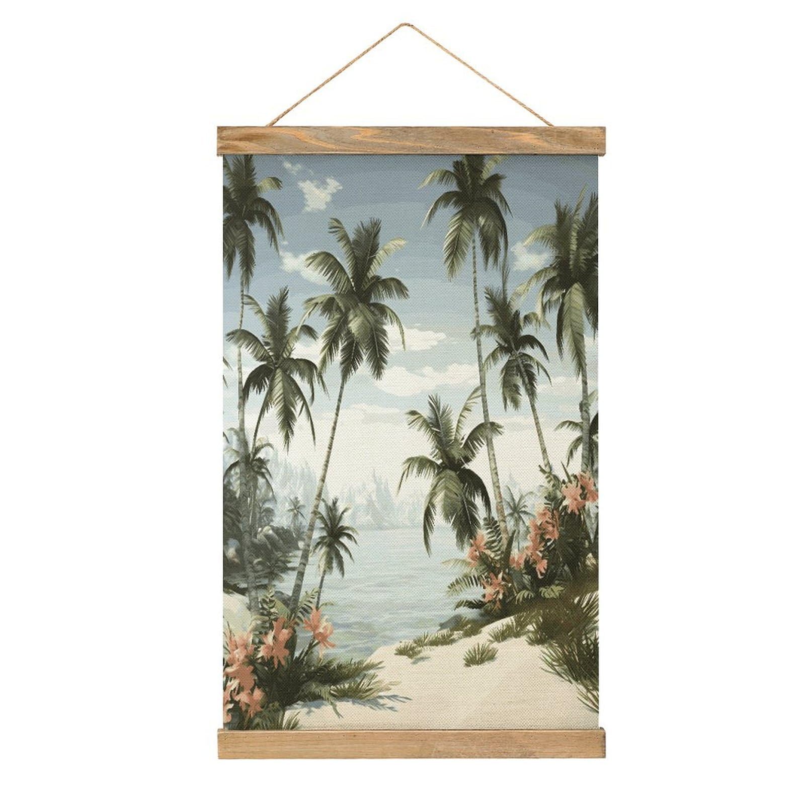 VstaDank Tropical Palm Trees Poster with Wooden Frame Hanger Art Painting Wall Decor Poster Wall Hanging Wooden Frame 13x20 Wood Poster Hanger for Photo Picture Art Canvas Print Artwork