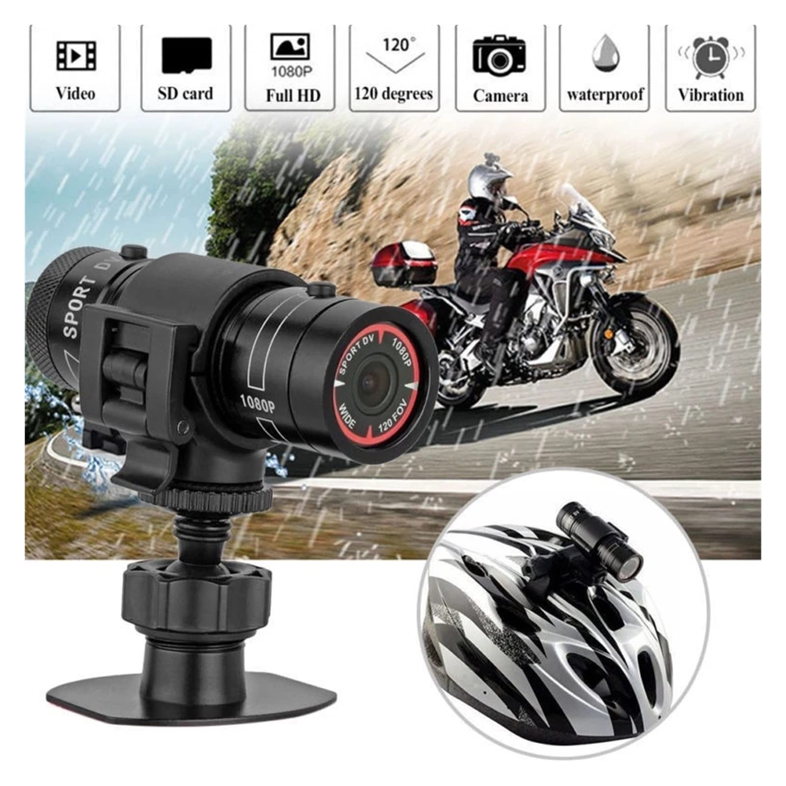 Action Cam, Telecamera Sportiva for Bicicletta Mountain Bike Moto Azione Mini videocamera DV F9 Videocamera Full 1080p HD Videoregistratore for Auto,All'aperto, Sport, Video(ADD 32G Card)