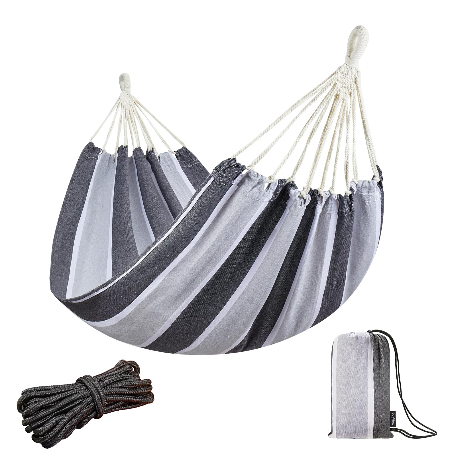 JoyView Brazilian Hammock for Single Preson Portable Hammock with Hanging Ropes &amp; Carry Bag Large 78.8x39.4” for Patio 300LBS Capacity Perfect for Outdoor/Indoor - Grey Stripe