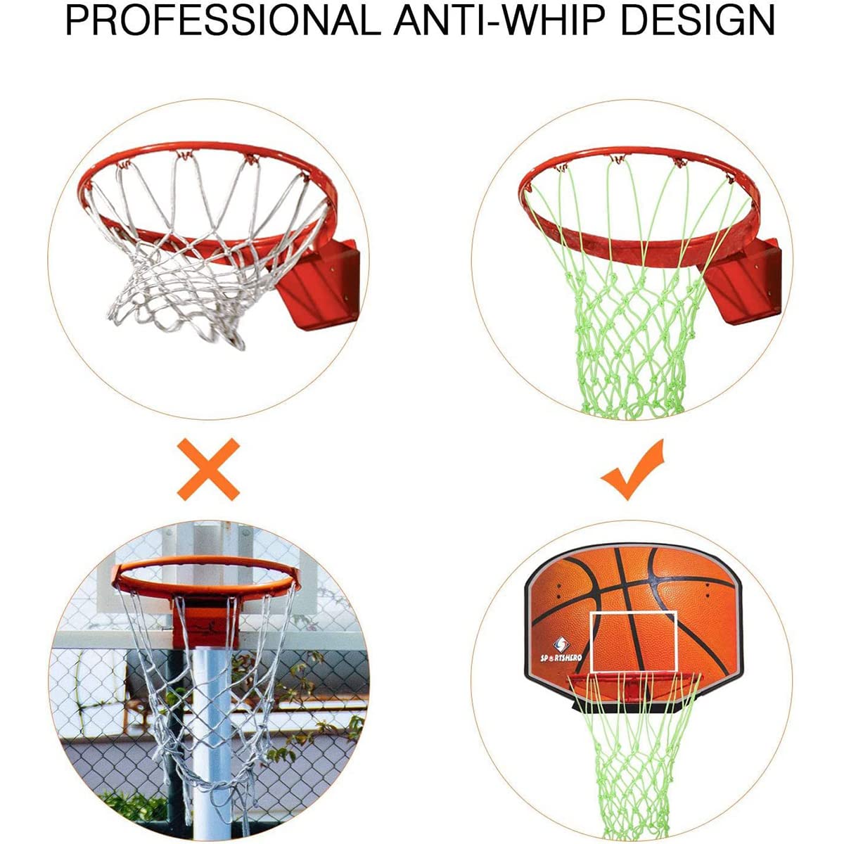 WANGCL Red de baloncesto que brilla en la oscuridad para exteriores, 12 bucles, tamaño estándar, resistente, repuesto de red de baloncesto luminosa, portátil, alimentada por el sol, red de baloncesto