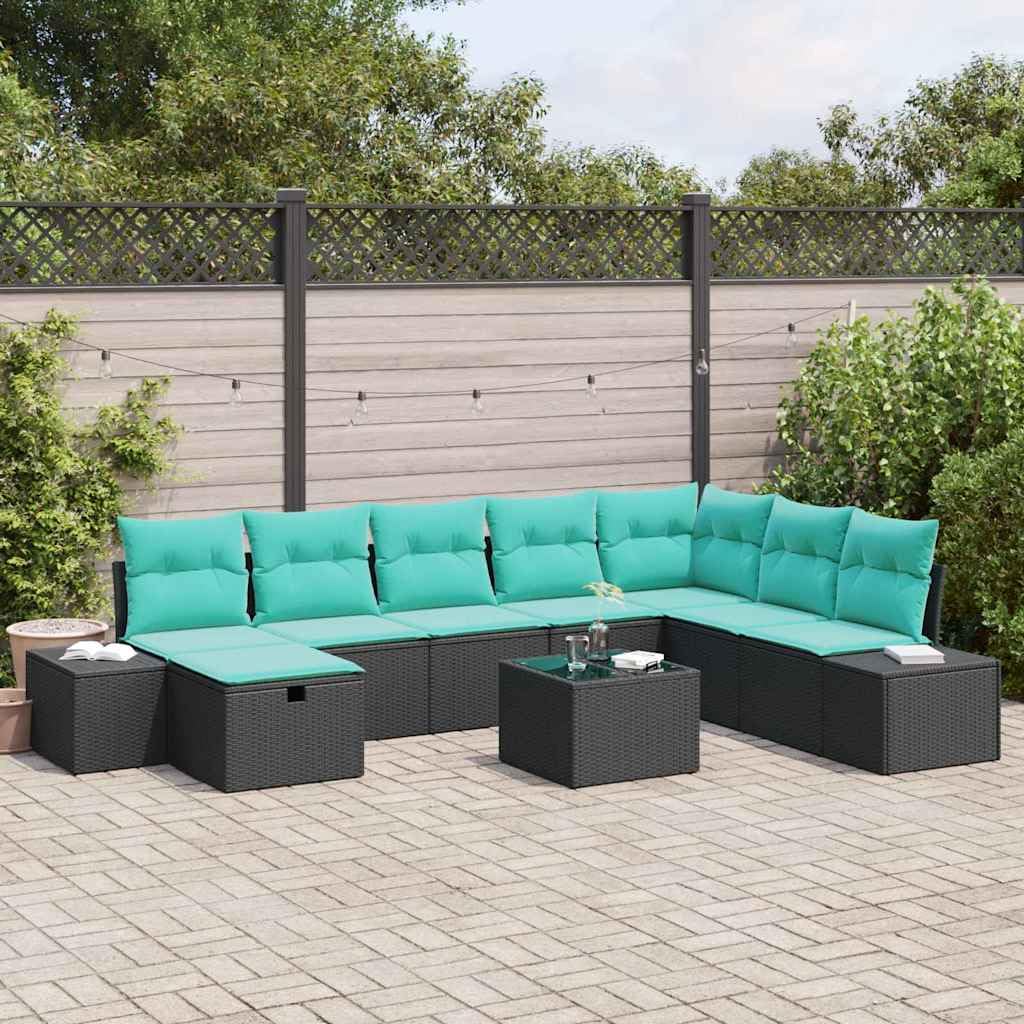 vidaXL Sofa ogrodowa zestaw 9 szt. czarny polirattanowy